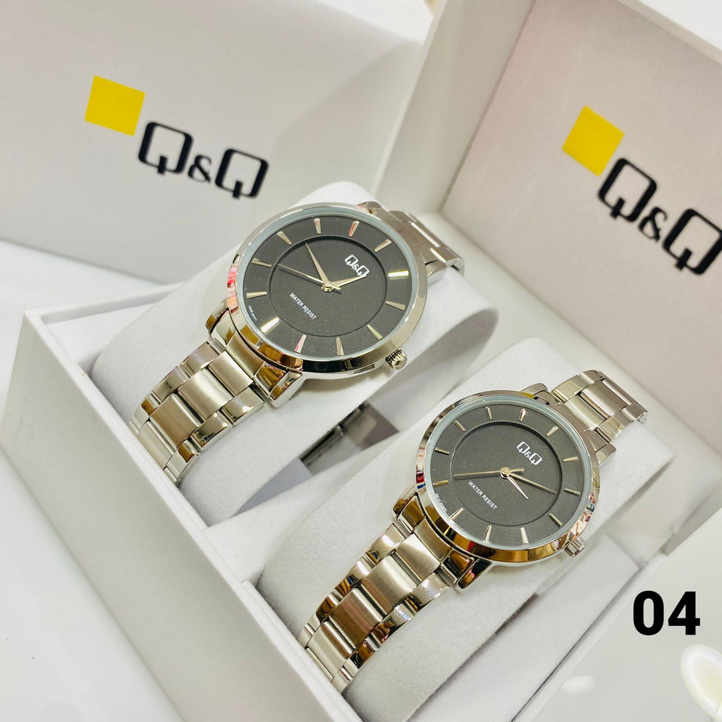 Relojes Para Pareja Q&Q Plateado Original | Set Hombre y Mujer | Regalo Amor