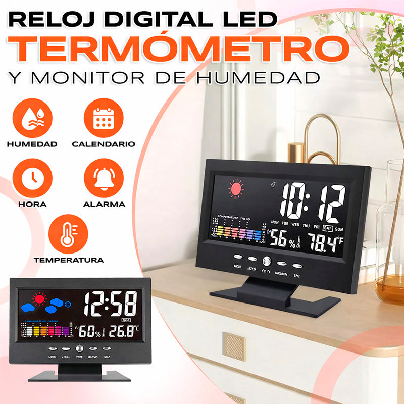 Reloj Digital Meteorológico 4 en 1 – Hora, Clima, Humedad y Despertador