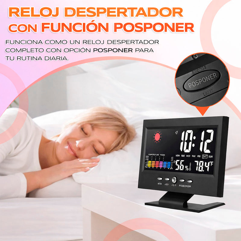 Reloj Digital Meteorológico 4 en 1 – Hora, Clima, Humedad y Despertador