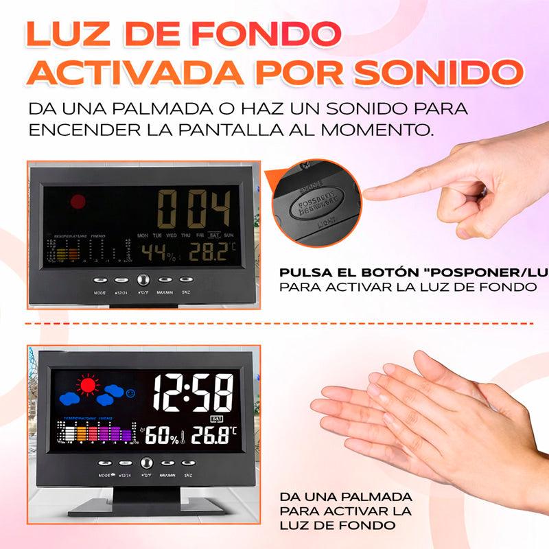 Reloj Digital Meteorológico 4 en 1 – Hora, Clima, Humedad y Despertador