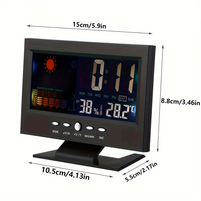 Reloj Digital Meteorológico 4 en 1 – Hora, Clima, Humedad y Despertador