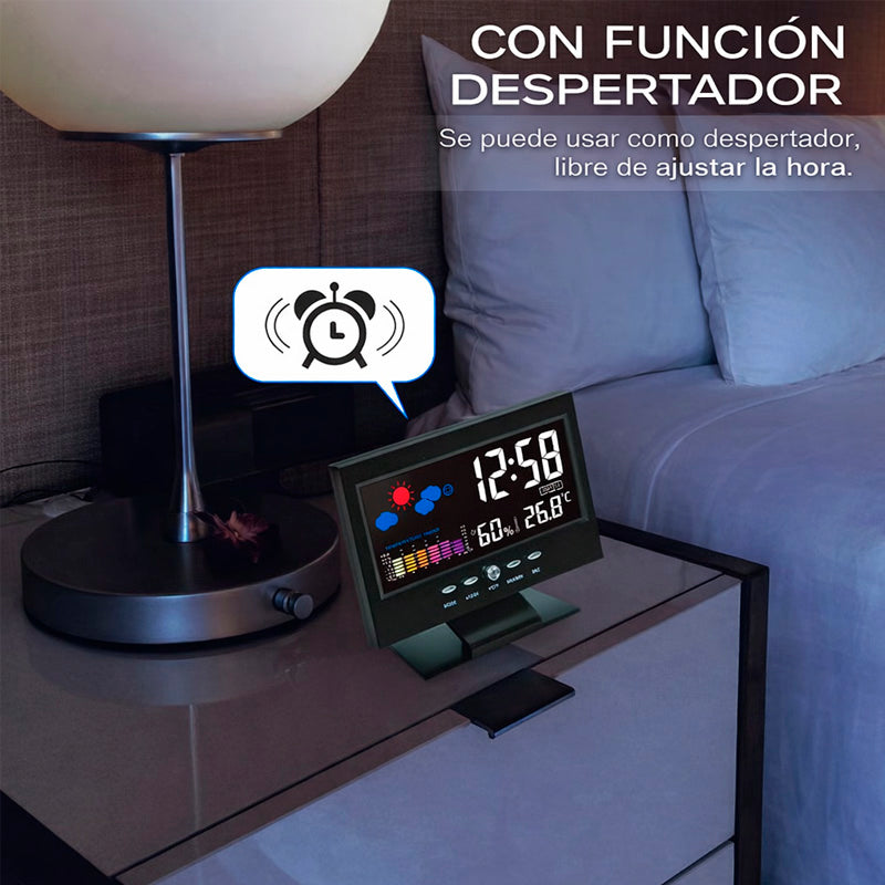 Reloj Digital Meteorológico 4 en 1 – Hora, Clima, Humedad y Despertador