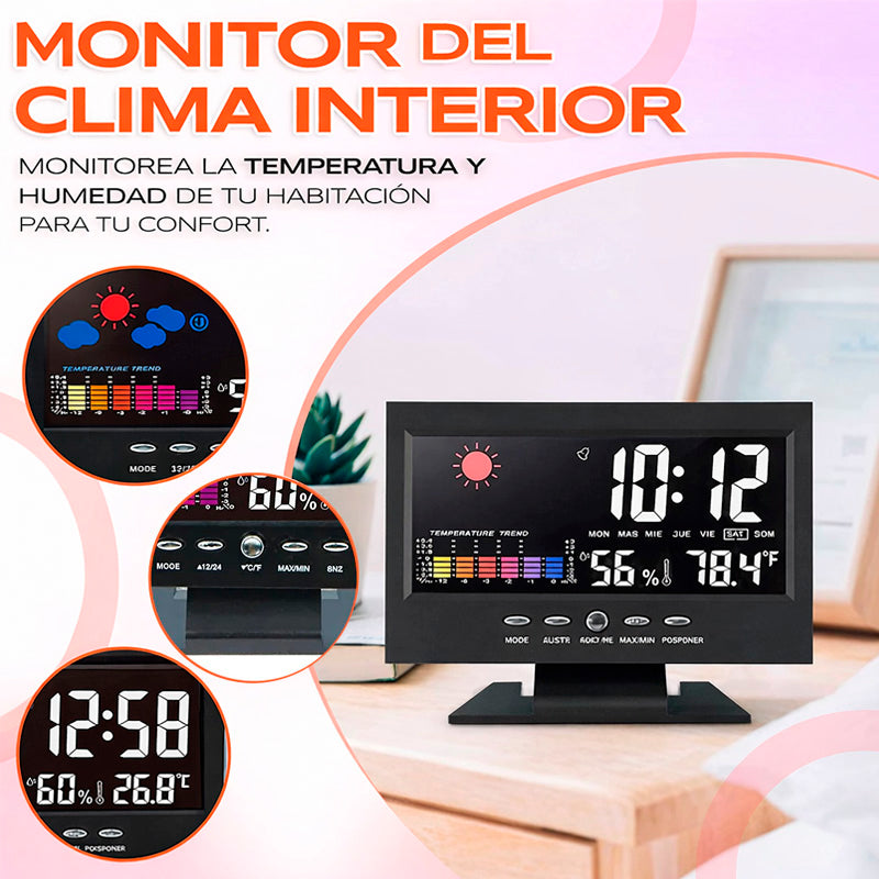 Reloj Digital Meteorológico 4 en 1 – Hora, Clima, Humedad y Despertador