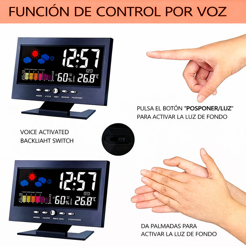 Reloj Digital Meteorológico 4 en 1 – Hora, Clima, Humedad y Despertador