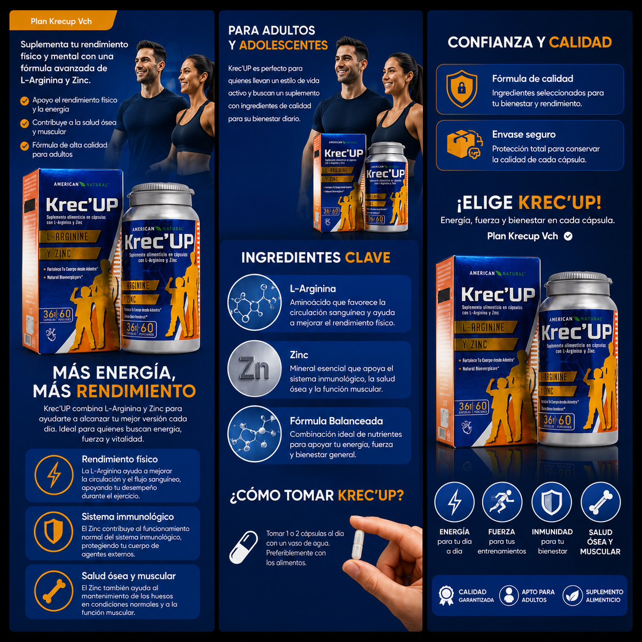 KREC'UP Suplemento Masculino | Energía, Vitalidad y Rendimiento | 60 Cápsulas
